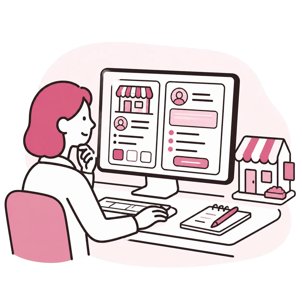 店舗情報と求人情報をひとつの画面で管理するイラスト
